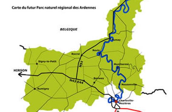 Carte du futur parc regional des Ardennes