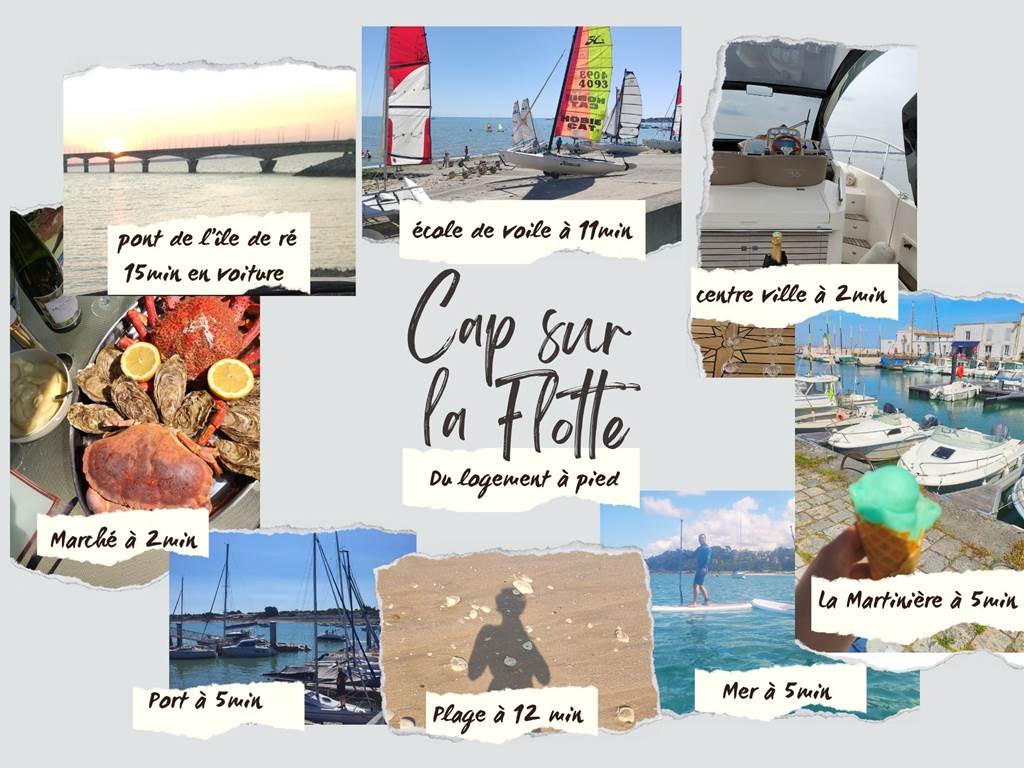 Tout à pied depuis votre hébergement ! À La Flotte, vivez l’Île de Ré sans voiture : plage, port, marché, centre-ville et même les glaces de La Martinière sont accessibles en quelques minutes à pied !