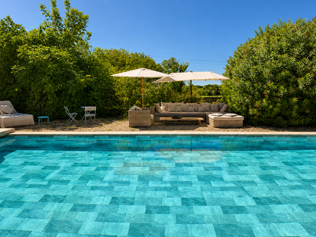 Une piscine généreuse entourée par la nature