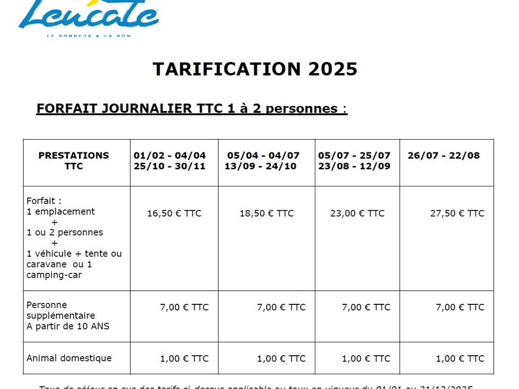 tarifs