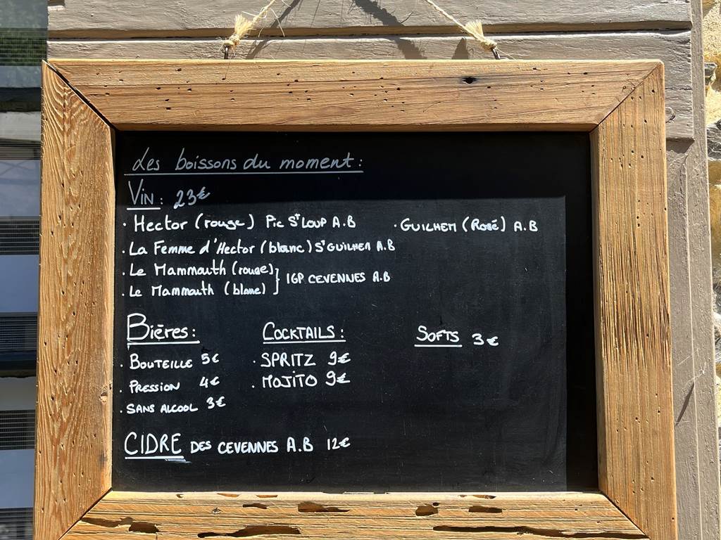 Menu des boissons