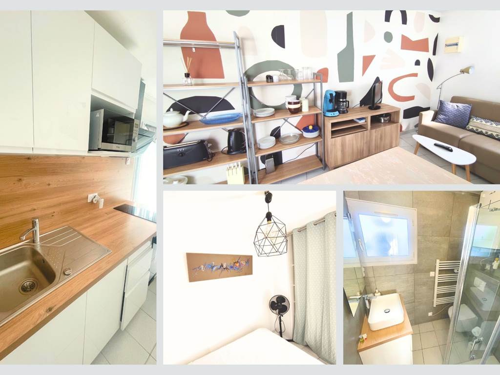 Maison Réthaise 2 – Intérieur clair et fonctionnel Ambiance artistique et équipements complets pour ce logement parfaitement pensé pour deux personnes, à deux pas du centre-village et du marché.