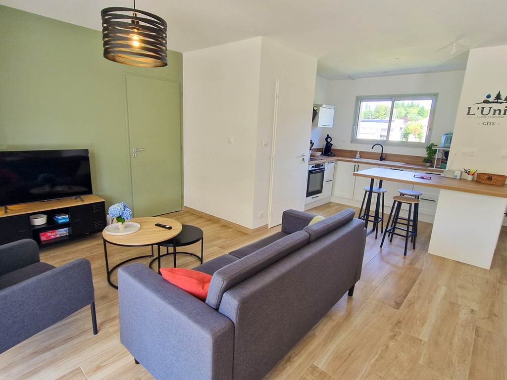 Gîte l'UNIK  salon avec télevision connectée