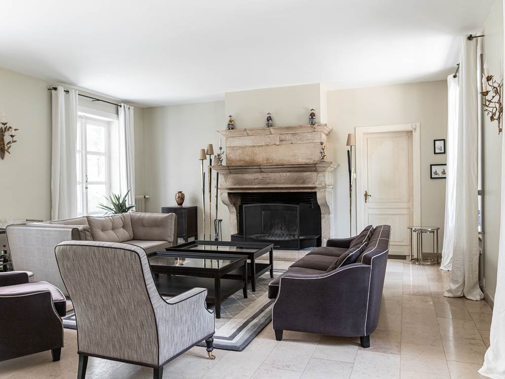 Le grand salon et sa cheminée feu de bois