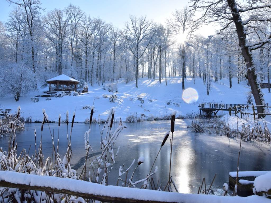 Les splendides paysages hivernaux du parc sont des décors appropriés pour une promenade