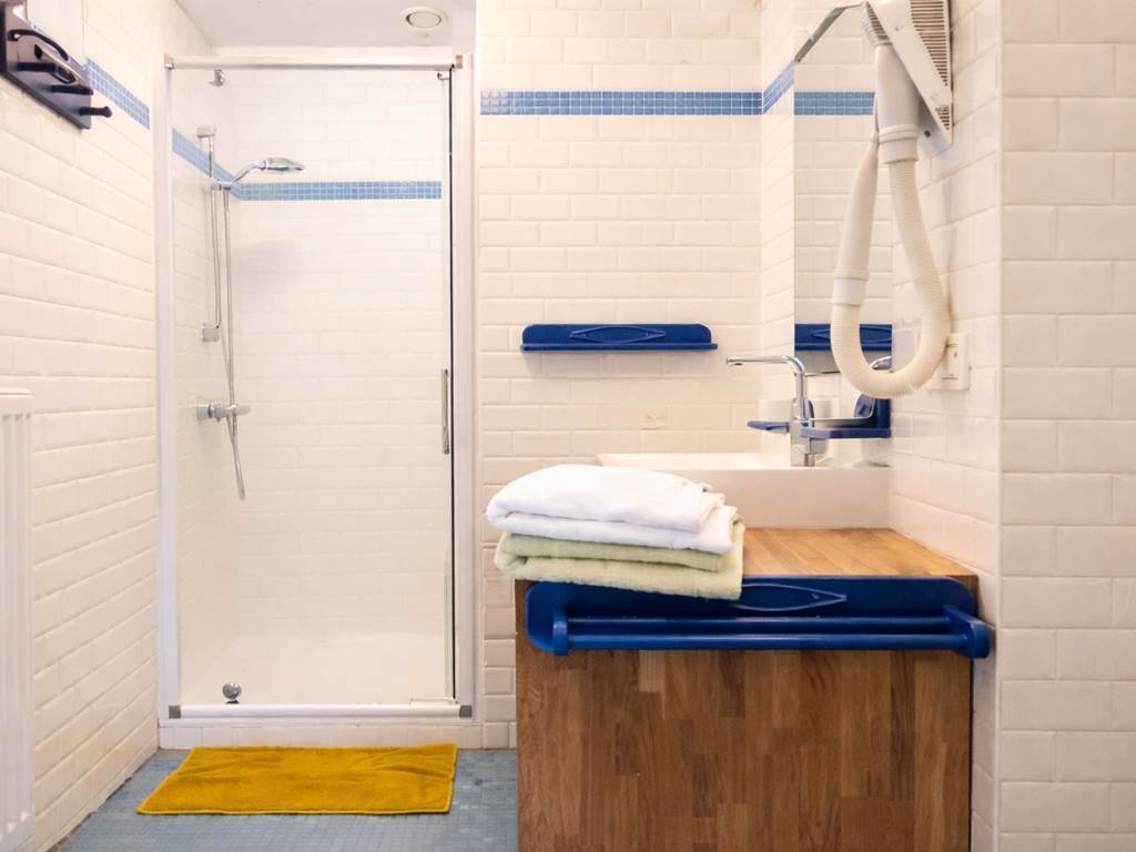 Douche - wc - un lavabo : chambre blanche