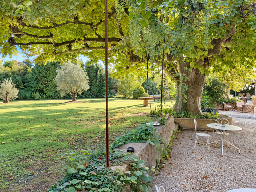 "À l'ombre des arbres centenaires, le parc du Mas invite à profiter pleinement de la douceur provençal"