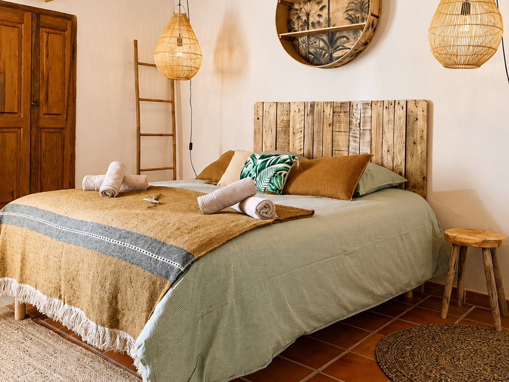 "Chambre Terre d'ombre naturelle-une atmosphère douce et apaisante, entre teintes naturelles, matières chaleureuses et charme provençal"