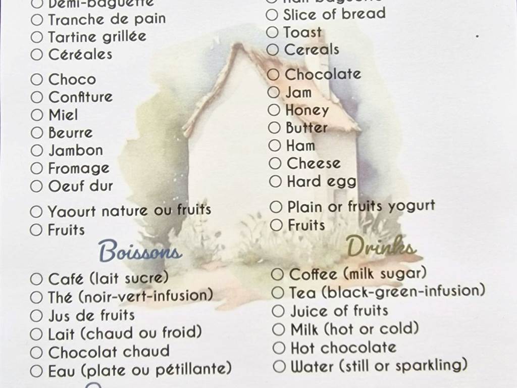 petit déjeuner au choix sucré/salé