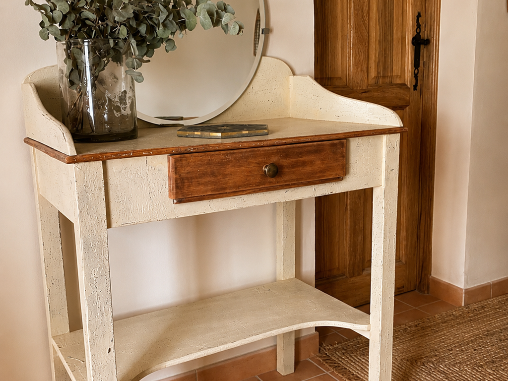 Le charme des détails, entre mobilier patiné, bois ancien et matières naturelles