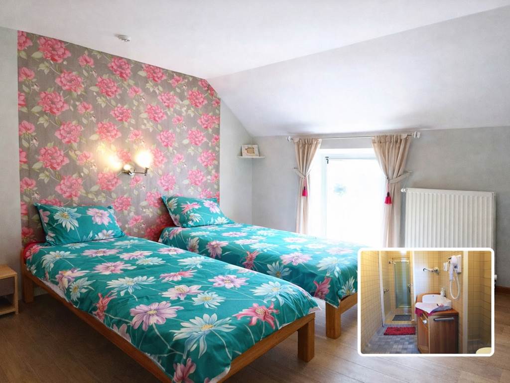Une jolie chambre fleurie au second étage et sa salle de douche privée
