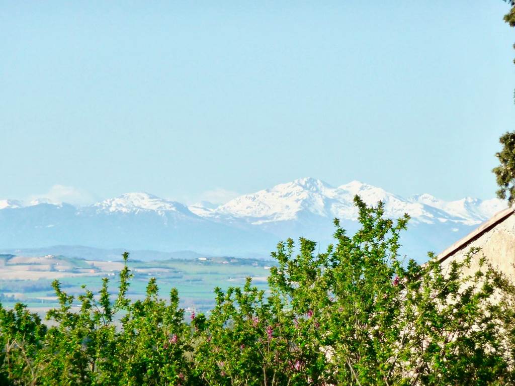 La vue sur les Pyrénées depuis les chambres d'hôtes la Rougeanne à Carcassonne, Canal du Midi, Aude Pays Cathare, Guide Michelin