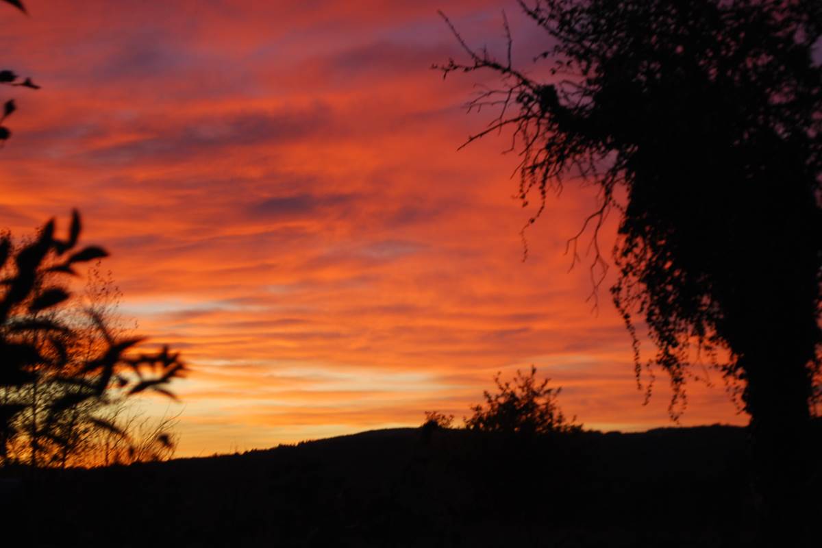 couché de soleil vu de la Salle de Restaurant au Ranch des Lacs 87120
