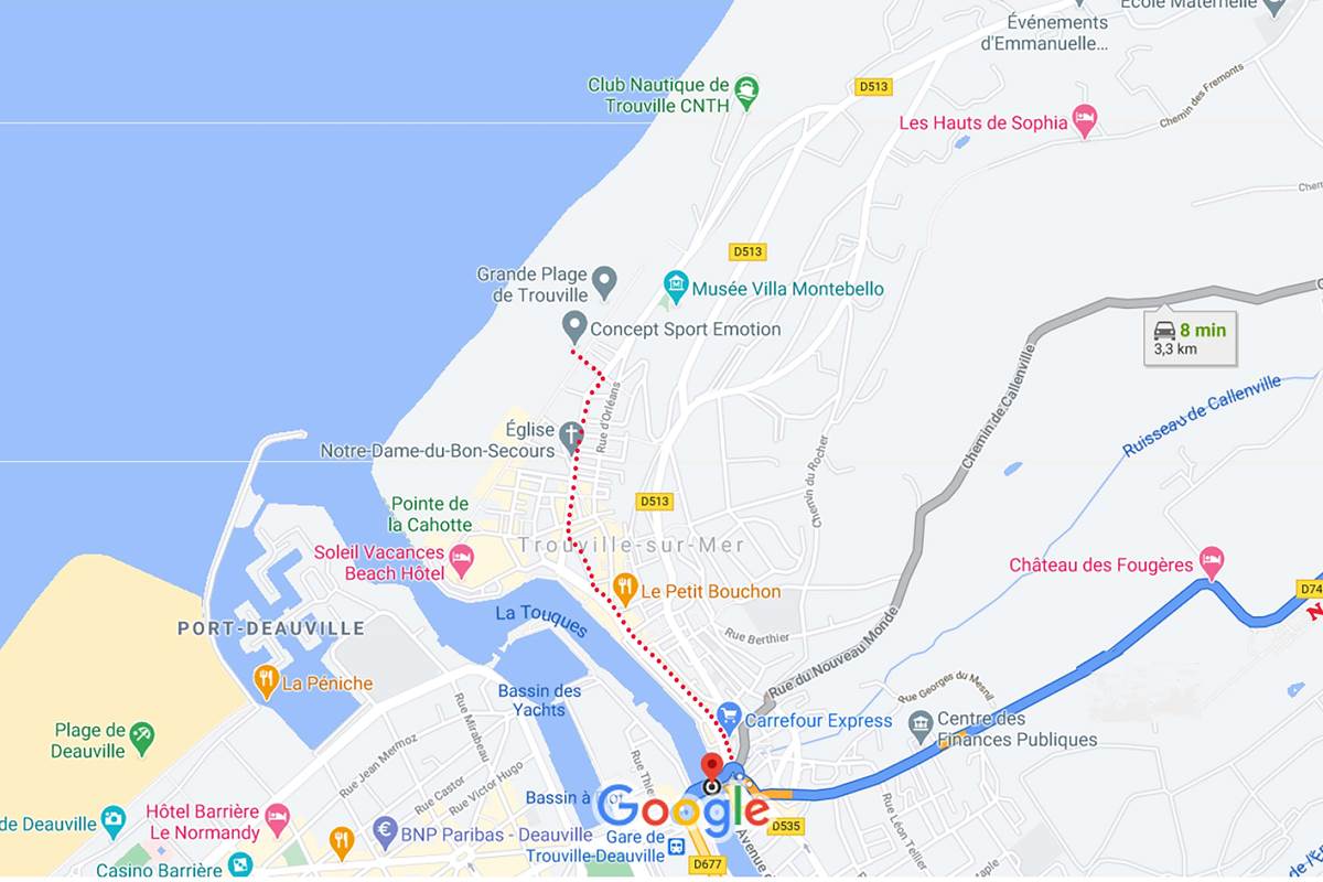 Plan du trajet navette école de kayak