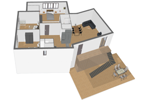 plan 3D avec exterieur / 3D plan with exterior