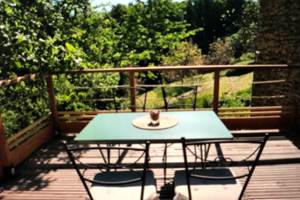 La terrasse en hauteur avec vue sur la campagne et nos chevaux