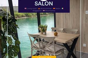 Salon et salle à manger lumineux et confortables, entièrement équipés, offrant un espace de vie convivial avec vue sur l’eau pour partager des moments agréables en toute tranquillité.