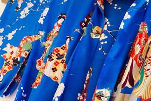 Détail de la décoration : un kimono en soie en provenance du Japon