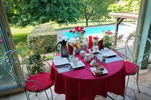 table breakfast piscine veranda dordogne Feuillantines