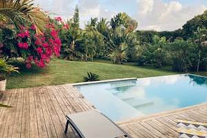 Piscine avec bougainvillée