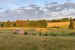 Les terres de la chouette, la roulotte dans la prairie