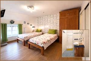 En facade la chambre dite Blanche ainsi que sa salle de douche - wc - 1 lavabo