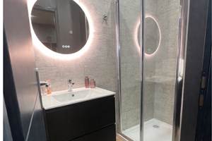 Salle d’eau moderne avec douche sur le houseboat.