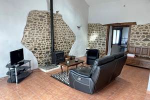 Salon avec poêle à bois