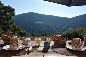 petit déjeuner en terrasse chambre Orzals - La Villa des Raspes