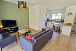Gîte l'UNIK  salon avec télevision connectée