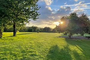 Grand parc arboré coucher de soleil