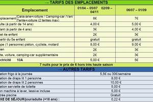 Tarifs Emplacements nus 2024