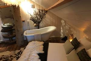 Chambre avec baignoire et l'arbre traversant