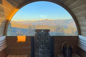 Le sauna avec vue vers les Alpes