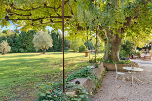 "À l'ombre des arbres centenaires, le parc du Mas invite à profiter pleinement de la douceur provençal"