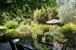 La terrasse de la maison d'hôte en été