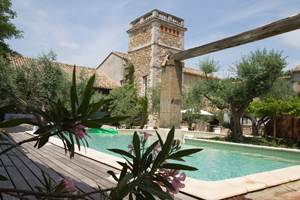 piscine privé avec vue sur la tour entouré d olivier centenaire