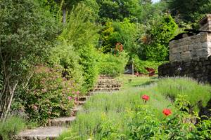 Jardin, escalier menant au gîte Bournette