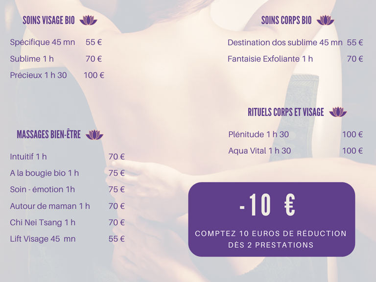 Tarifs Soins - Bien être au rendez-vous