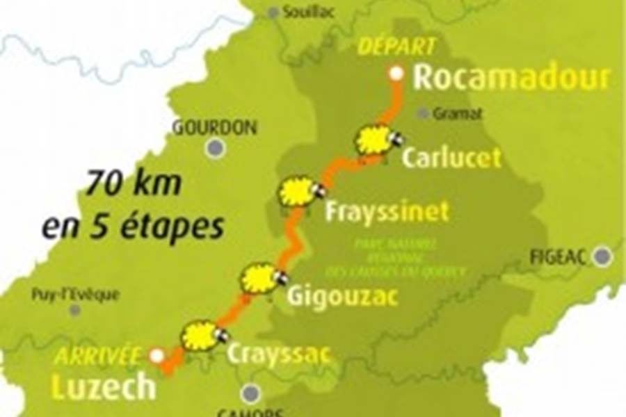 Carte de la transhumance du Lot de Rocamadour à Luzech